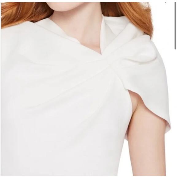 Alice + Olivia Kiro Ruffle-Shoulder Midi Sheath Dress in Bright White Size 4 - Picture 5 of 13